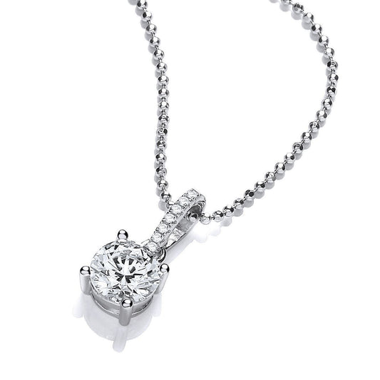 Sterling Silver CZ 4 Claw 1ct Solitaire Pendant Necklace 17 inch - GVK457