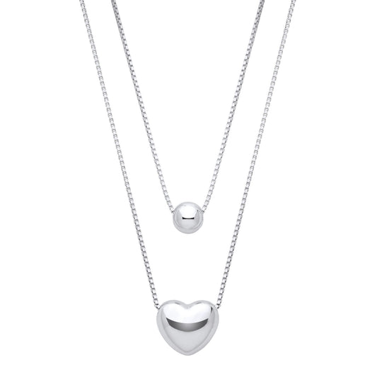 Silver 3D Domed Love Heart Bead Slider Multi-strand Necklace 15" - GVK472