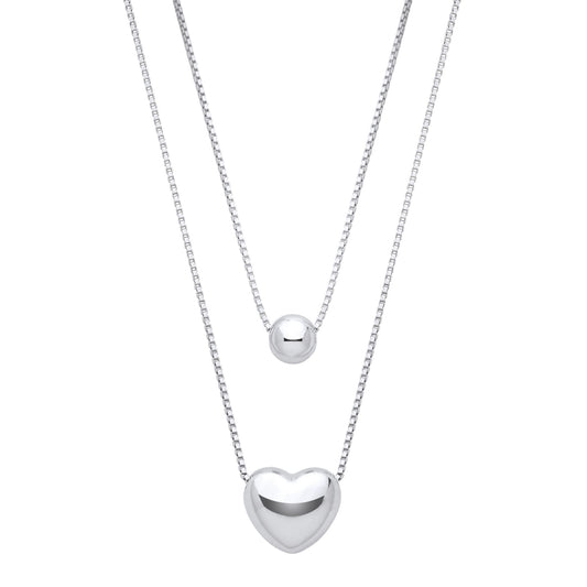 Silver 3D Domed Love Heart Bead Slider Multi-strand Necklace 15" - GVK472