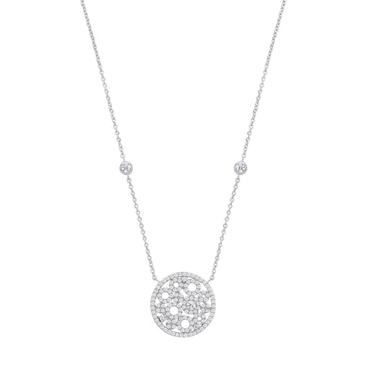 Silver CZ Ink Blot Petri Dish Circle Station Necklace 16 + 2 inch - GVK473