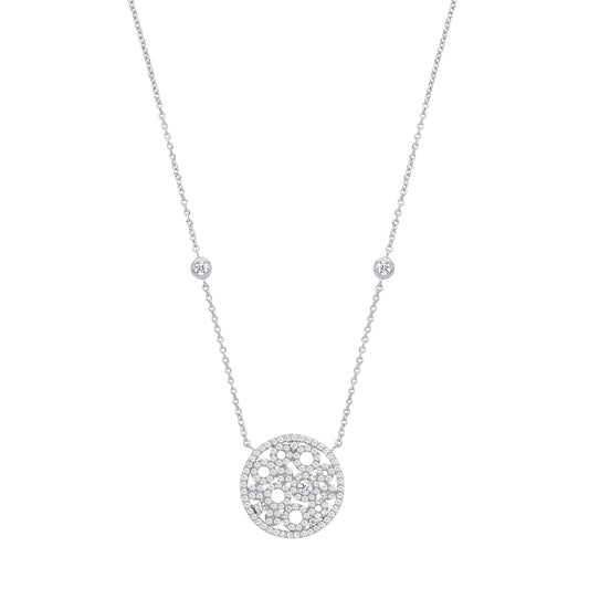 Silver CZ Ink Blot Petri Dish Circle Station Necklace 16 + 2 inch - GVK473
