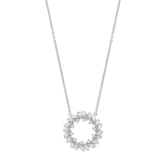 Silver Baguette CZ Fiery Hoop Circle Lavalier Necklace 16 + 2" - GVK474