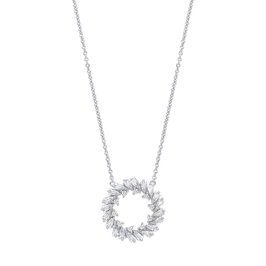 Silver Baguette CZ Fiery Hoop Circle Lavalier Necklace 16 + 2" - GVK474