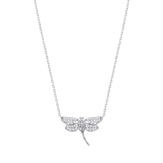 925 Silver CZ Majestic Dragonfly Lavalier Necklace 16 + 2 inch - GVK476