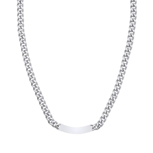 Sterling Silver Curb Link Chain ID Bar Necklace 5mm 16 + 2 inch - GVK479