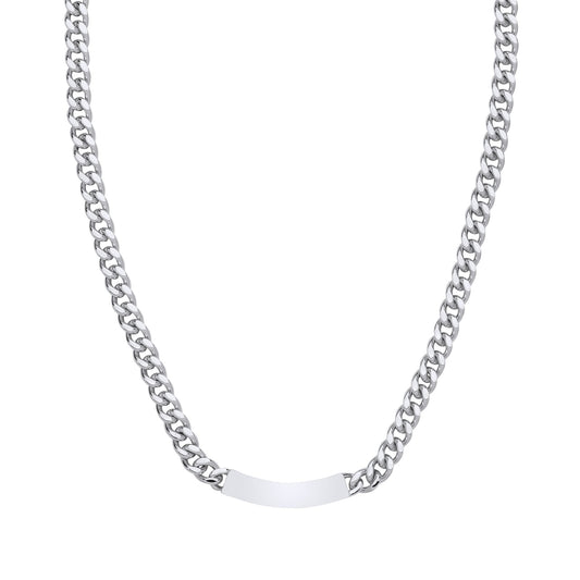 Sterling Silver Curb Link Chain ID Bar Necklace 5mm 16 + 2 inch - GVK479