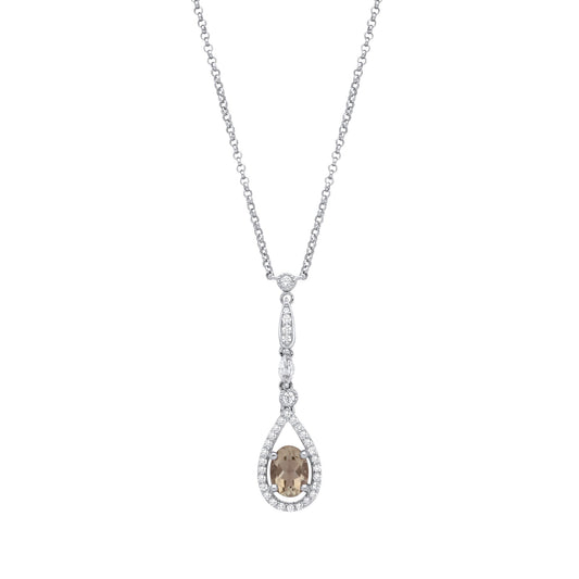 Silver Peach Oval Marquise CZ Tears of Joy Halo Necklace 16" - GVK488
