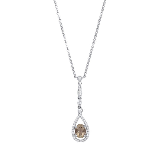 Silver Peach Oval Marquise CZ Tears of Joy Halo Necklace 16" - GVK488