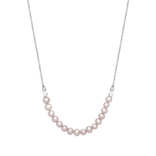 Silver Peach Oval Pearl Heart Candy Balls Lavalier Necklace 16" - GVK493