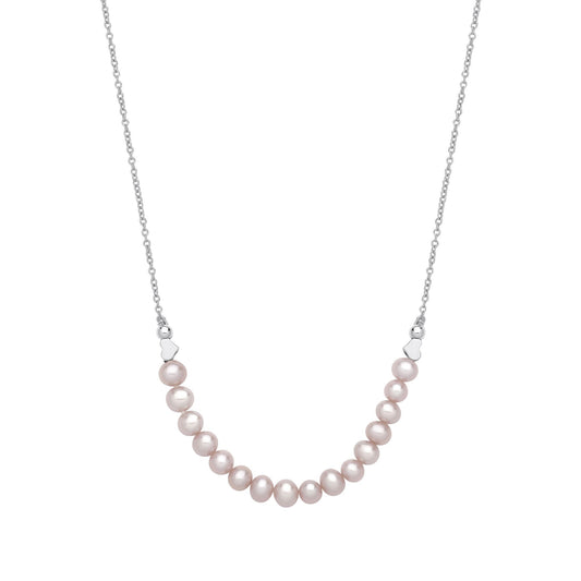 Silver Peach Oval Pearl Heart Candy Balls Lavalier Necklace 16" - GVK493