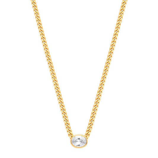 Gilded Silver Oval CZ Collarette Curb Chain Necklace 3mm 17.5" - GVK496G