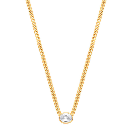 Gilded Silver Oval CZ Collarette Curb Chain Necklace 3mm 17.5" - GVK496G