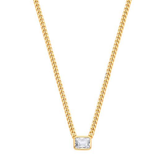 Gilded Silver Radiant CZ Collarette Curb Chain Necklace 3mm 17.5" - GVK499G