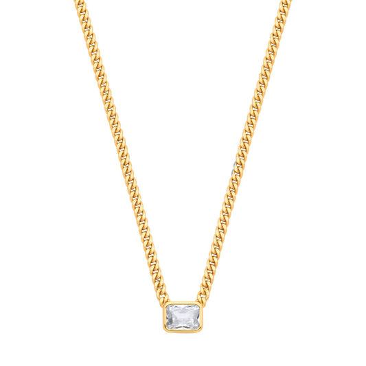 Gilded Silver Radiant CZ Collarette Curb Chain Necklace 3mm 17.5" - GVK499G