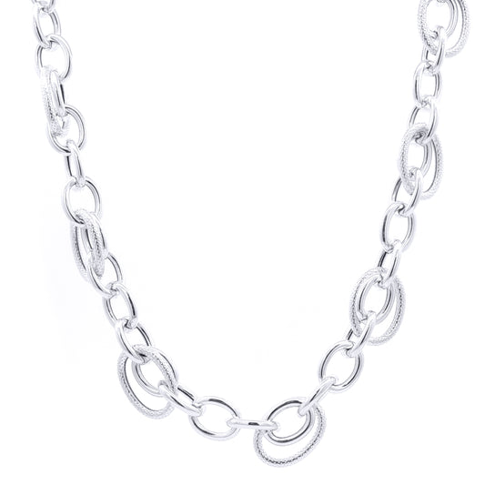 Silver Puffed Hollow Large Snake-Skin Rolo Link Tennis Bracelet - GVK500
