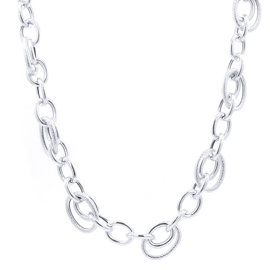 Silver Chunk Oval Rolo Belcher Chain Link Necklace - GVK500