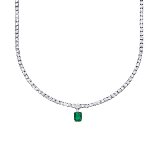 Silver CZ Eternity Tennis Solitaire Pendant Necklace 5mm 16+2inch - GVK503EM