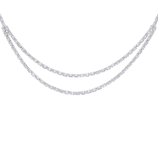 Silver Baguette CZ Art Deco Raindrop Cluster Tennis Necklace - GVK508