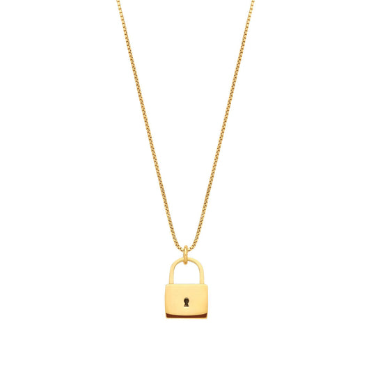 Gold-plated Silver Iconic Love Lock Charm Box Chain Link Necklace - GVK511