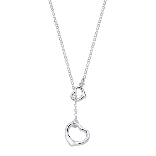 Silver Open Love Hearts Intertwined Lariat Necklace - GVK517