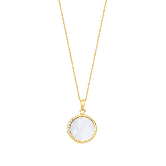 Gold-plated Silver Rainbow MOP CZ Looking Glass Mirror Necklace - GVK523