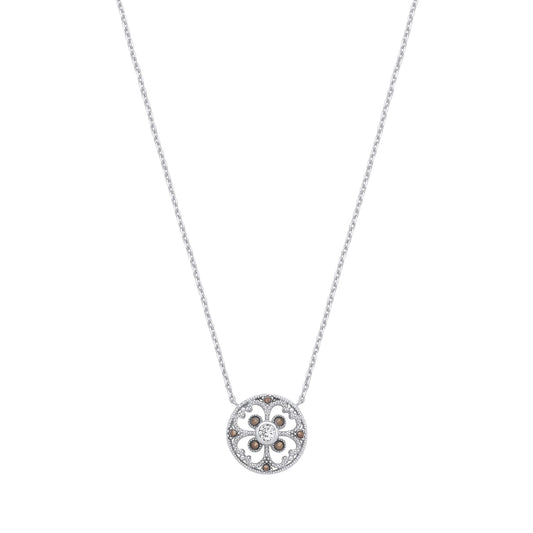 Sterling Silver CZ Filigree Floral Pendant Necklace - GVK526