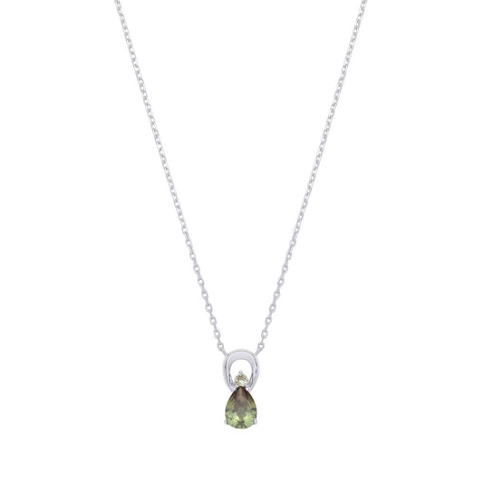 Silver Olive Green Pear CZ Infinity Lil n Large Necklace - GVK527