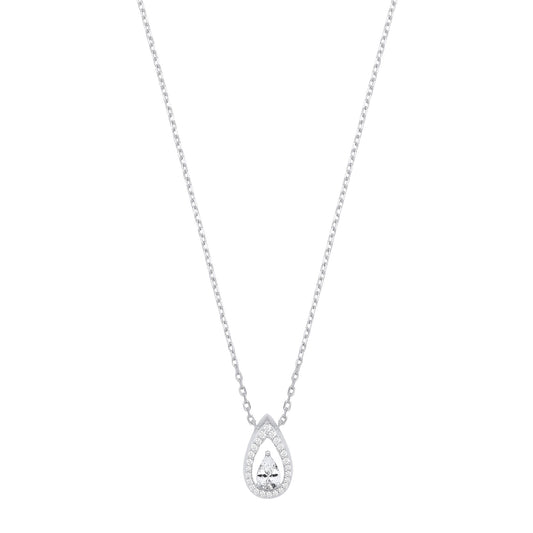 Sterling Silver CZ Pear Drop Pendant Necklace - GVK534