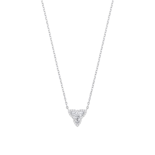 Silver Pear CZ Celtic Trinity Knot Cluster Lavalier Necklace - GVK537