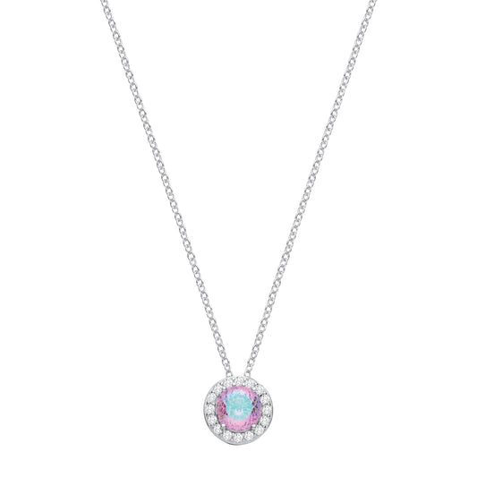 Silver Lilac & Green Birds Nest CZ Circle Halo Solitaire Necklace - GVK541LAV