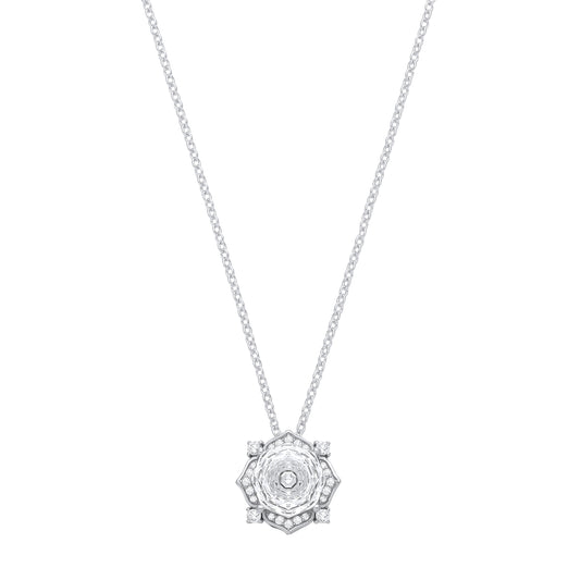 Silver Octagon CZ Flower Petal Kaleidoscopic Solitaire Necklace - GVK542WH