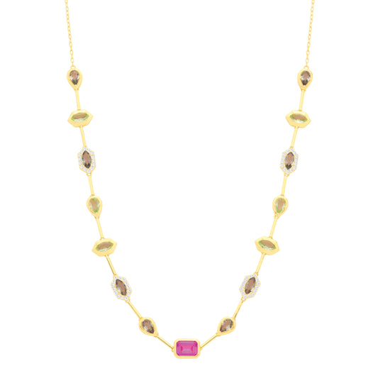 Gold-plated Sterling Silver CZ, Rose & Peridot Mixed Cut Necklace - GVK546