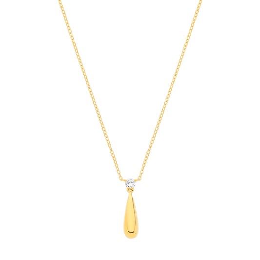 Gold-plated Silver CZ Torpedo Teardrop Solitaire Necklace - GVK552