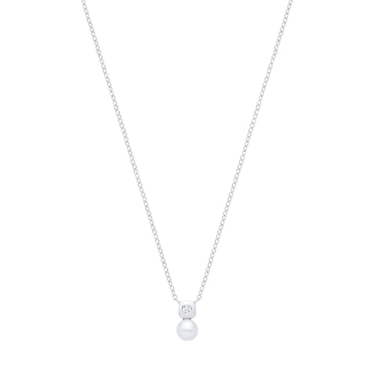 Silver CZ & Fresh Water Pearl 4.5-5mm Pendant Necklace - GVK553