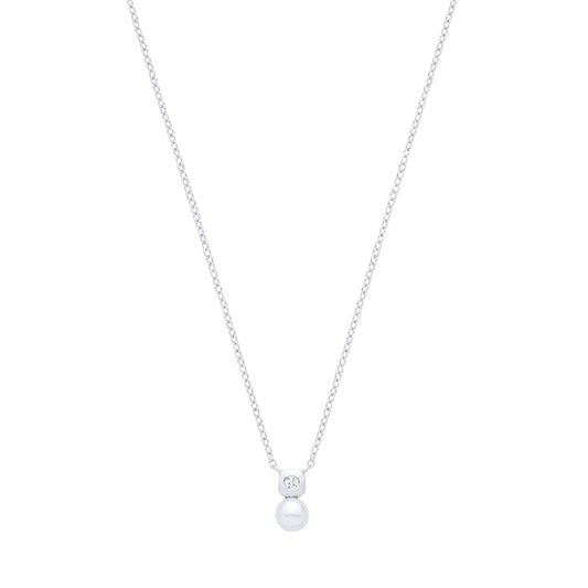 Silver Pearl & CZ Full Moon Marshmallow Ice Cube Necklace - GVK553