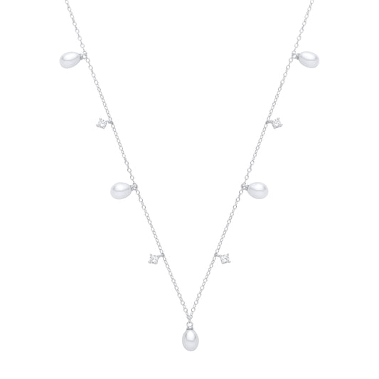 Silver CZ & Fresh Water Pearl 4.5-5mm Necklace (16") - GVK559