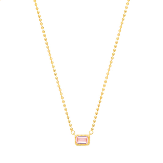 Gold-plated Silver Pink CZ Beaded Pink Pool Oblong Necklace - GVK560