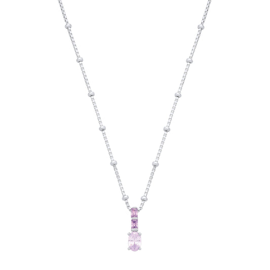 Silver CZ Amethyst & Light Red Pendant Necklace - GVK564