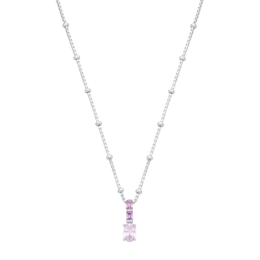 Silver Lilac Purple Oval & CZ Purple Rain Bead Box Paper Necklace - GVK564