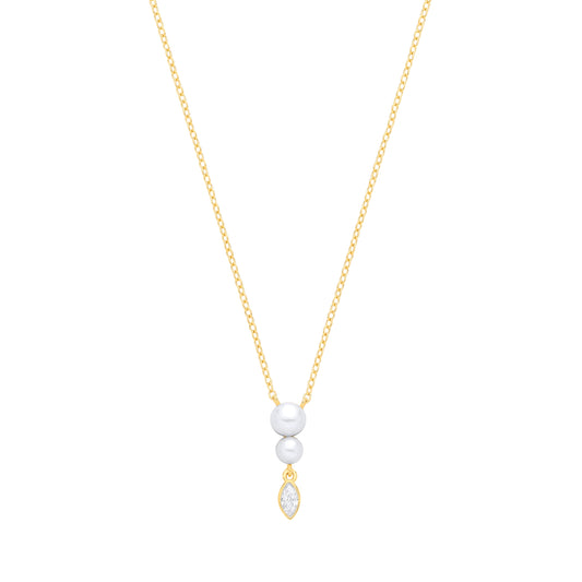 18K Gold Plated CZ & Fresh Water Pearl 3.5-4mm Pendant Necklace - GVK565