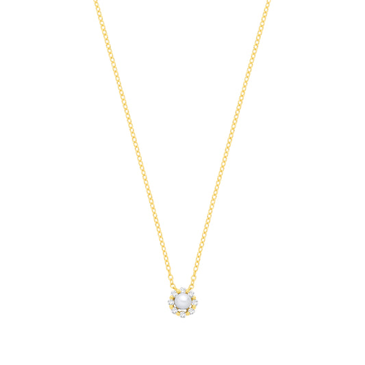 Gilded Silver Pearl & CZ Full Moon & Stars Halo Lavalier Necklace - GVK568