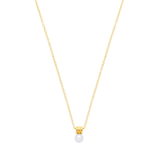 18K Gold Plated CZ & Fresh Water Pearl 4.5-5mm Fancy Necklace - 16" - GVK571
