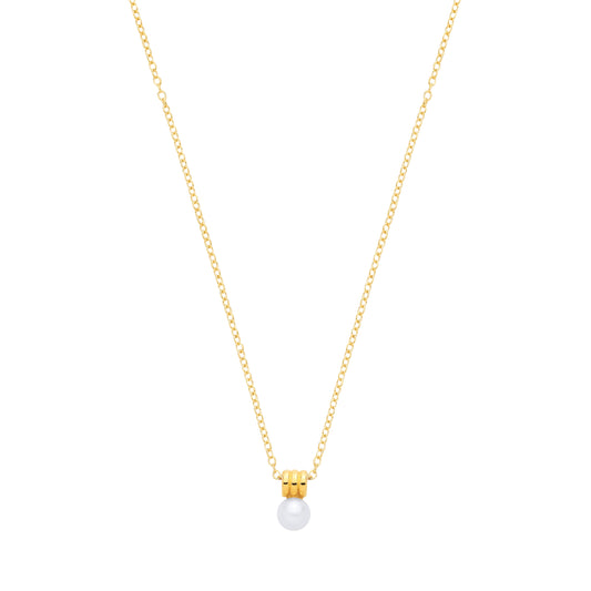 18K Gold Plated CZ & Fresh Water Pearl 4.5-5mm Fancy Necklace - 16" - GVK571