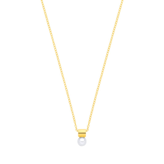 18K Gold Plated CZ & Fresh Water Pearl 4.5-5mm Fancy Necklace - 16" - GVK572