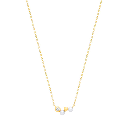 Gold-plated Silver Pearl & CZ Zig Zag Heart Full Moon Necklace - GVK573