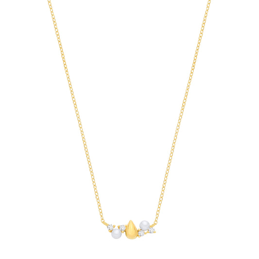 18K Gold Plated CZ & Fresh Water Pearl 3-3.5mm Necklace - GVK574