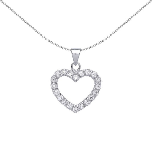 Sterling Silver CZ Open Halo Love Heart Pendant Necklace - GVP111