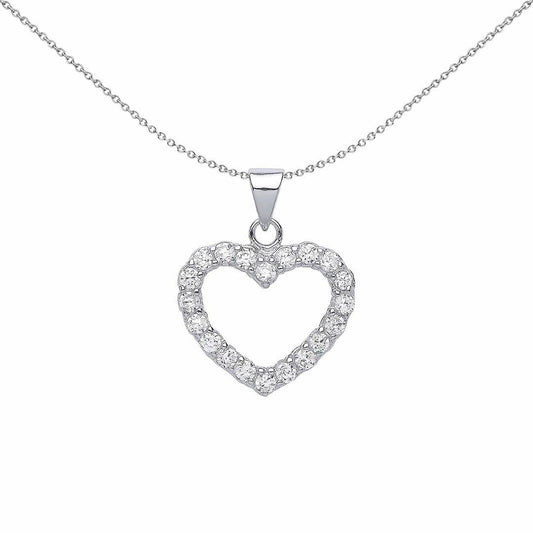 Silver CZ Love Heart Pendant Necklace 18 inch - GVP111