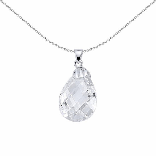 Silver Pear CZ Pear Drop Charm Necklace 18 inch - GVP145