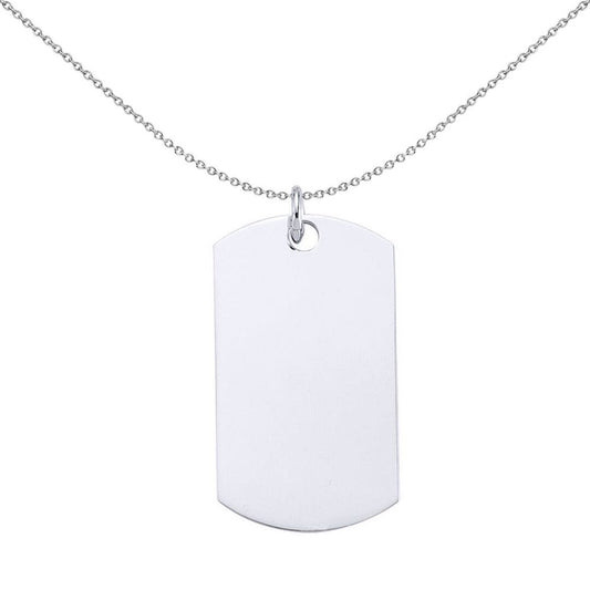 Mens Sterling Silver Military Dog Tag Curved Rectangular Pendant - GVP157